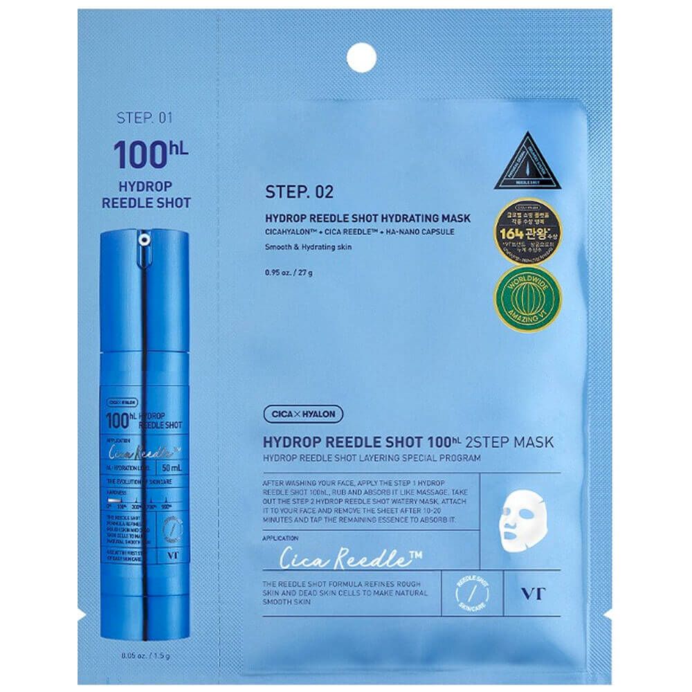 VT Cosmetics Hydrop Reedle Shot 100hL 2 Step Mask,Двухступенчатая увлажняющая тканевая маска 27 г+1,5 г