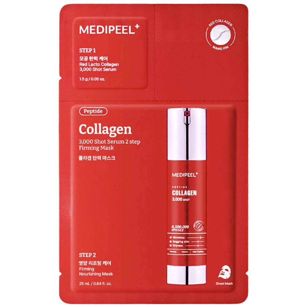 MEDIPEEL⁺ Peptide Collagen 3000 Shot Serum 2 Step Mask (25ml) Маска для упругости и сияния кожи