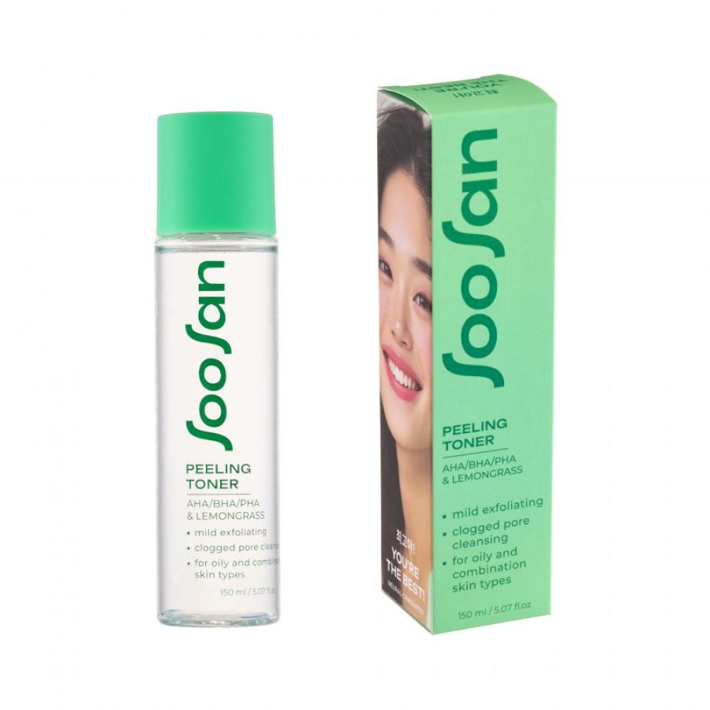SOOSAN Peeling Toner with AHA/BHA/PHA & Lemongrass Мягкий отшелушивающий тонер с кислотами и экстрактом лемонграсса 150мл
