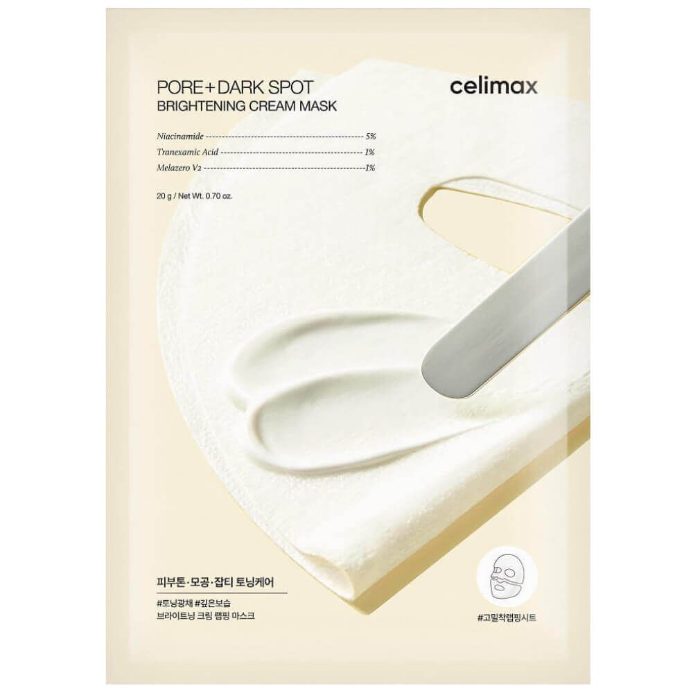 CELIMAX Pore+Dark Spot Brightening Cream Mask Тканевая кремовая маска для лица против пигментации с ниацинамидом 20г